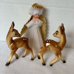 VINTAGE CHRISTMAS DECOR| 2 HTF plastic Deer and an Angel